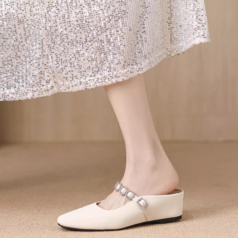 Fashion 2025 New Women's Shoes Light Mouth Square Mule for Women's Wedge Slippers Soft Slide Fashion New Comfortable Buckle