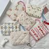Cotton Quilted Floral Coin Purse Cute Mini Digital Camera Pouch with Zipper for Women Girls Small Travel Cosmetic Toiletry Organizer