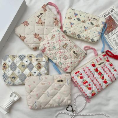 Baumwoll Stepp Blumen Münzbörse Niedliche Mini Digitalkamera Tasche mit Reißverschluss für Damen Mädchen Kleiner Reise Kosmetik Toilettenartikel Organizer
