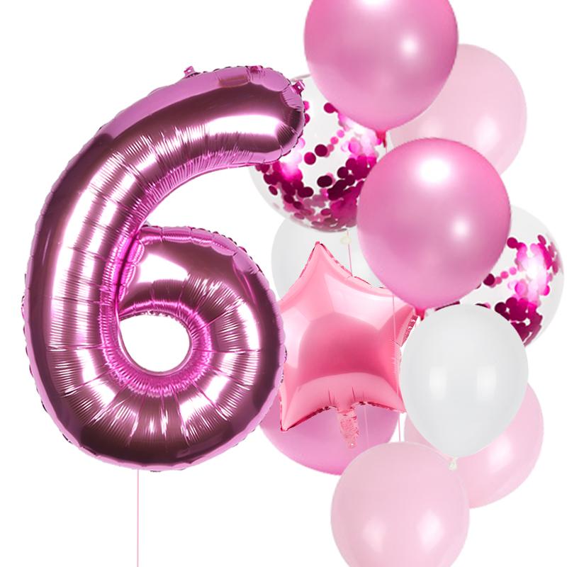 12pcs/lot girl birthday balloons set pink 1 2 3 4 5 6 7 8 9 40inch Number Foil Balloon for 1st 2nd 3rd Birthday Party Balls Toy