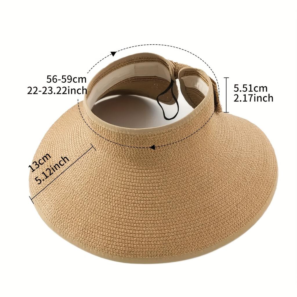 Cappello Di Paglia Pieghevole Per Bambini - Cappello Da Sole Con Visiera Larga Per Spiaggia E Estate, Beige E Cachi - Foto 9