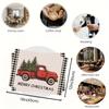 4pcs, Vintage Pickup Truck Merry Christmas Placemats, Linen Red Black Buffalo Plaid Truck Christmas Tree Christmas Table Mats, 12*18 Inch Winter