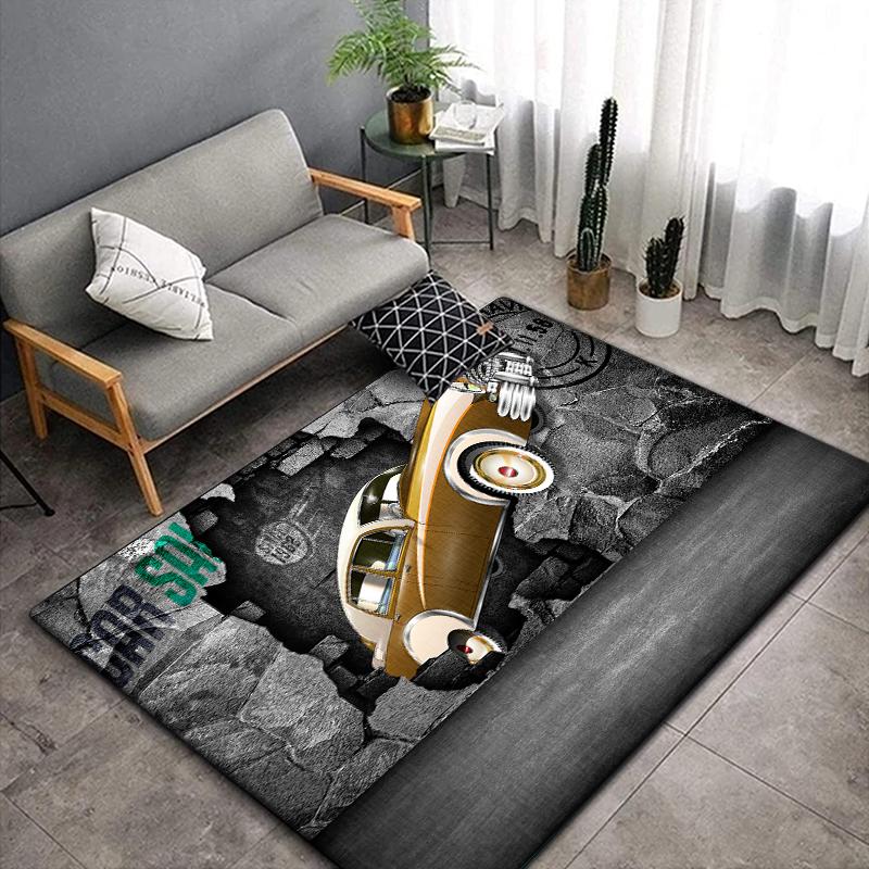 3D Vintage Car Area Rug Large,Carpet Rug for Living Room Bedroom Sofa Decoration,Doormat Kitchen Non-slip Floor Mat Picnic  Camp