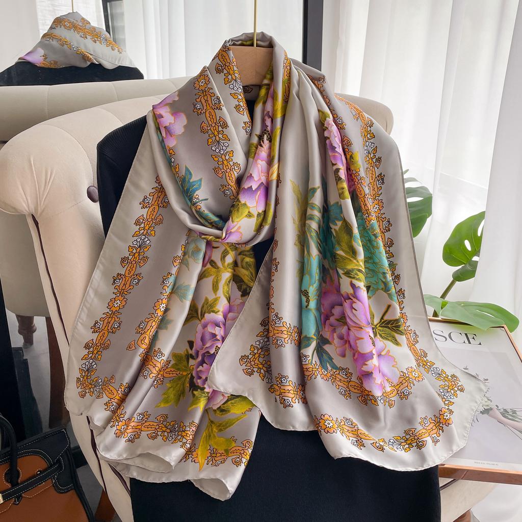 180*90cm Muffler Fashion Luxury Brand Scarf Women New Style Fashion Color Matching Print Silk Lady Popular Headcloth Beach Shawl