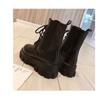 Real Soft Leather Martin Boots for Women British Style Korean Autumn and Winter Platform Boots for Women with Velvet Mid-calf Boots