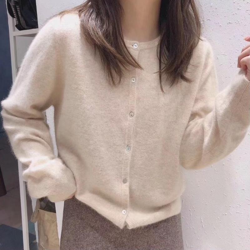 Spring Autumn New Round Neck Knitted Sweater Women Fashion Elegant Casual Long Sleeve Loose Outer Jacket Female Solid Color Simple Coats Clothing