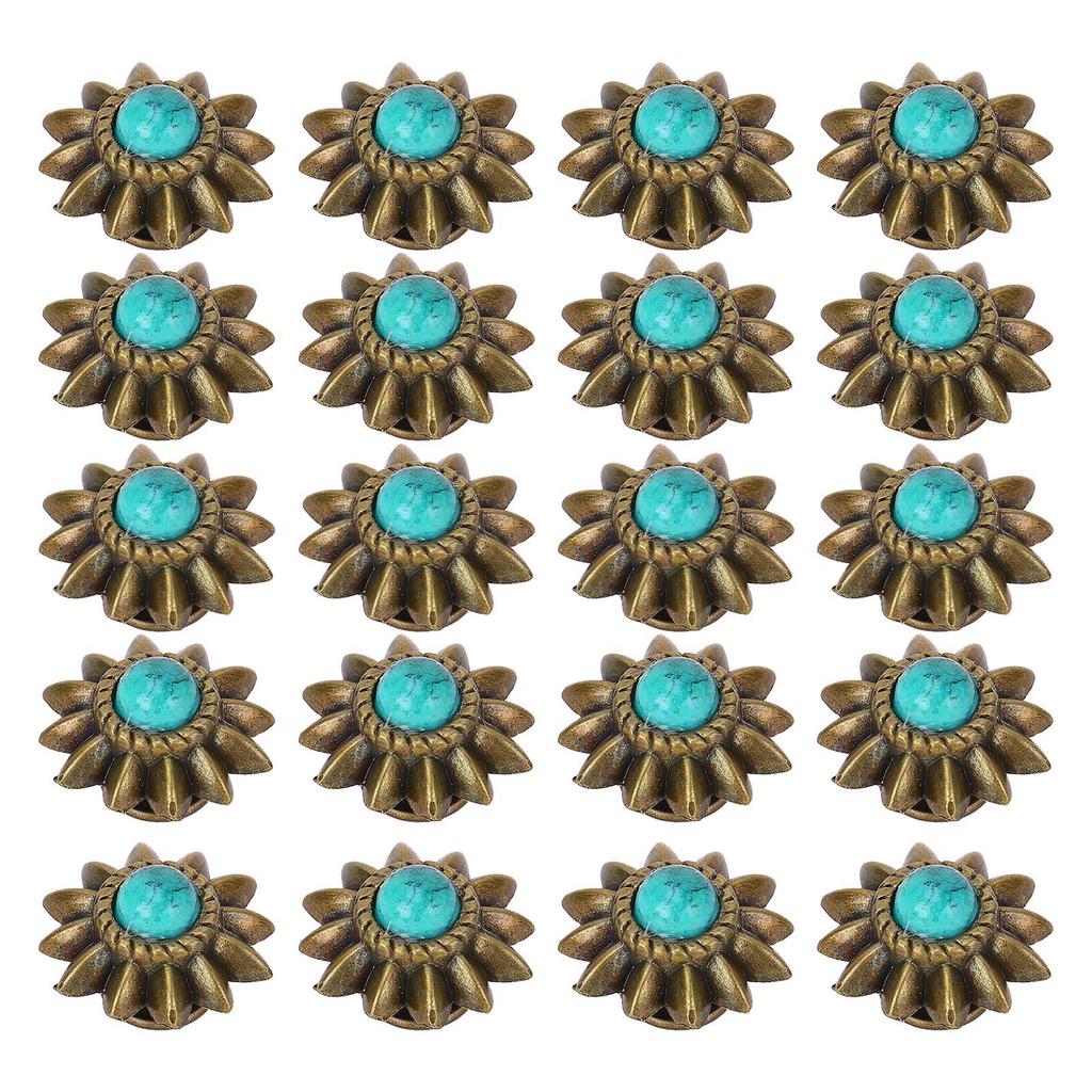 20 Set Daisy Decorative Conchos Buckles Simulation Turquoise Alloy Rivets Vintage Western Metal Screwback Buttons
