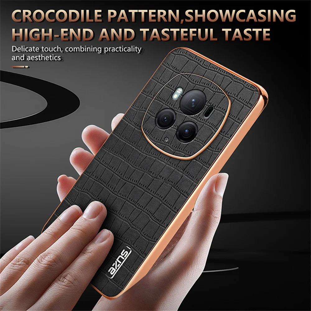 Luxusné kožené puzdro s krokodílím vzorom na ochranu telefónu pre Honor Magic 6 Pro Magic 6 Nárazuvzdorný elektroplatovaný rám Mäkký kryt so vzduchovým vankúšom