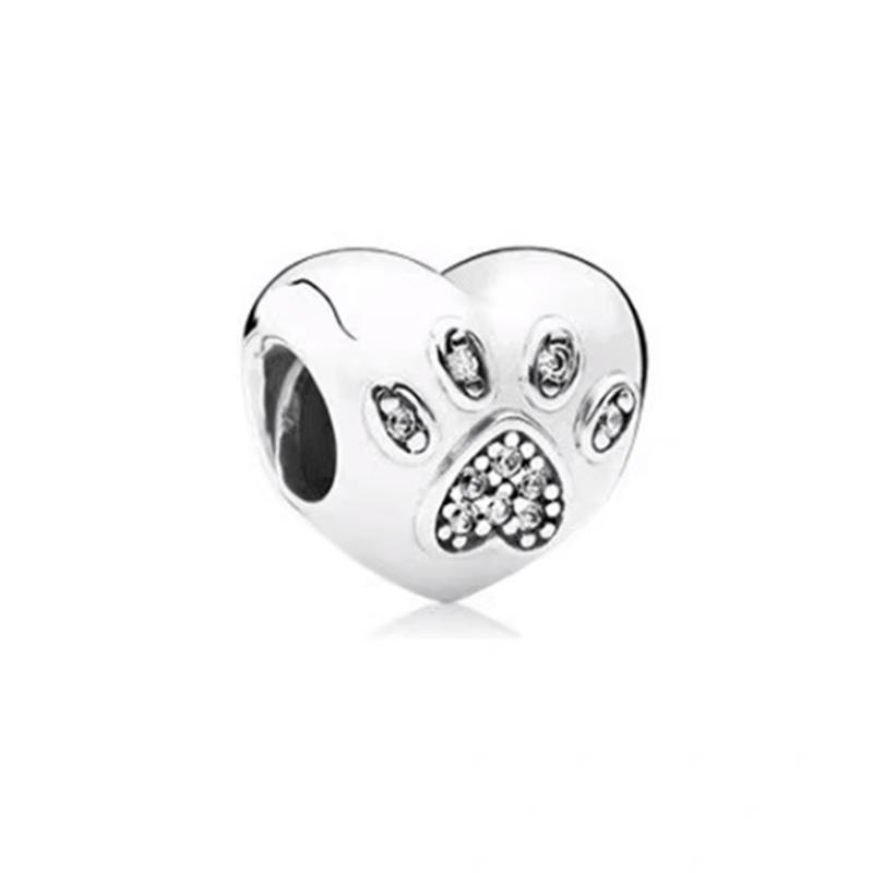 Europeans DIY Angel Mom Heart Sparkling Paw Print Cherry Blossom Charm Beads Fit Original Silver Bracelet Jewelry