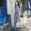 Women Solid Color Long Dress Elegant Summer Midi Dress with Belted Slim Waist A-line Silhouette Pleated Details for Women Round