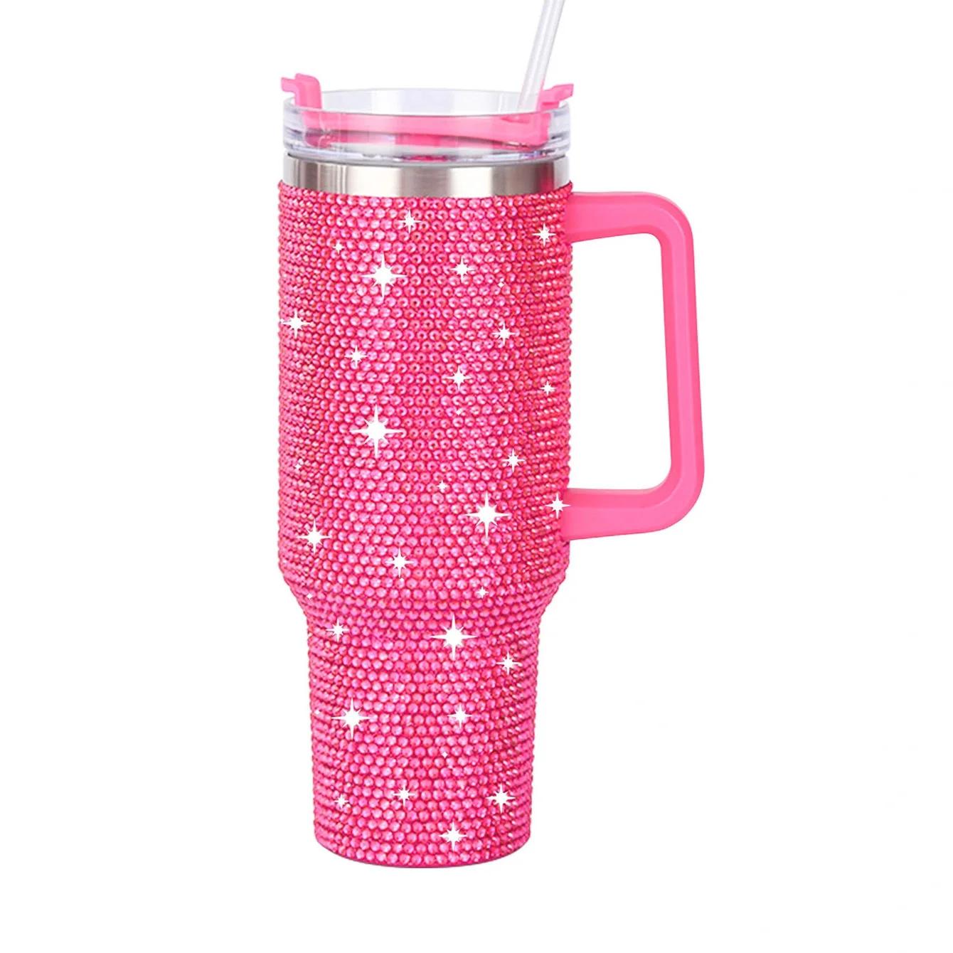 

40oz Rhinestone Stainless Steel Thermoses Shiny Double Wall Vacuum Insulated Tumbler Travel Car Vacuum Flask Home Drinkware 1200ml 40Oz Яскраво-рожевий