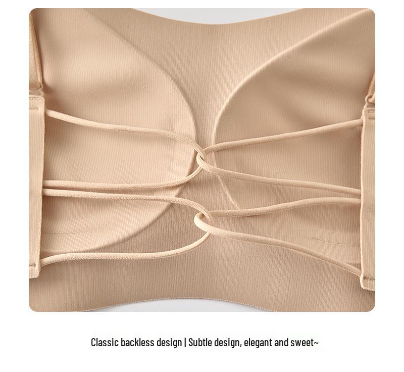 Women's Seamless Strappy Ice Silk Bra: Thin, Breathable, Wire-Free, with Large Open Back and Fixed Cups.