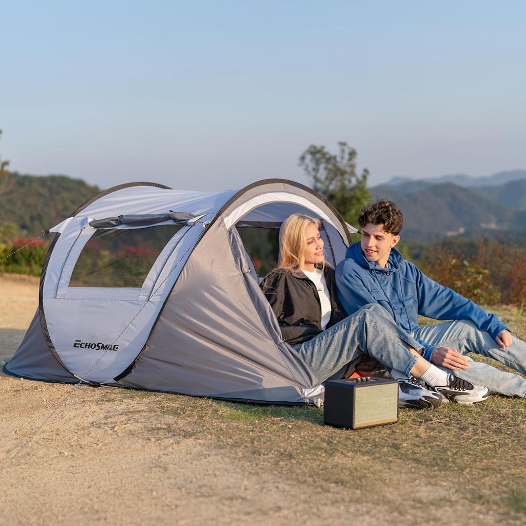 EcoSmile Tent for 2 Persons Fully Closed Waterproof Water Pressure Resistance 3000mm Easy Assembly UV Protection Outdoor Camping with Front Room