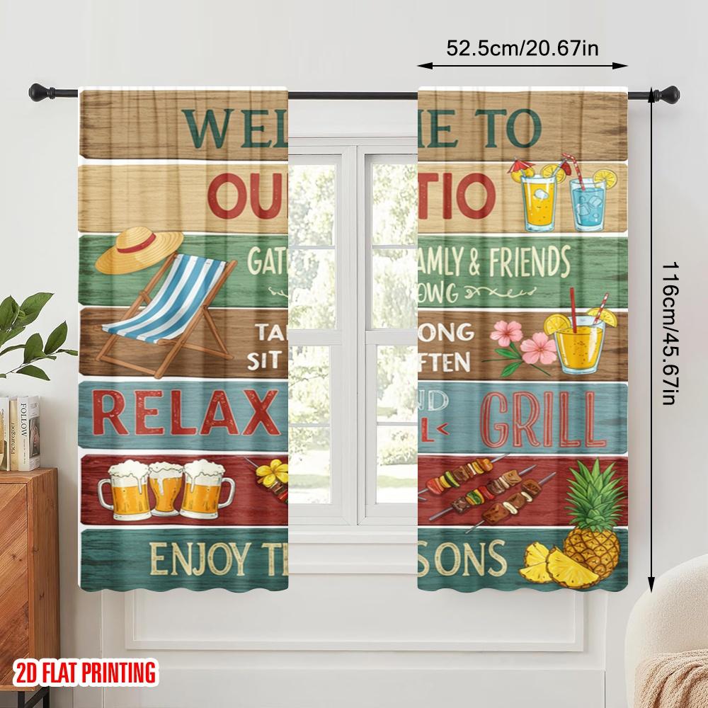 2pcs 2D flat printing Window Drapes Welcome Patio Gather Family Friends 100% Polyester Without Electricity Party Decorations for