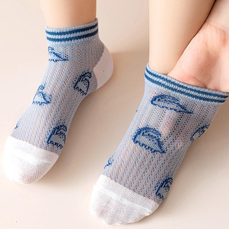 5Pairs Summer Children Short Socks 0-3year Boys Thin Hollow Cotton Sock Cute Cartoon Dinosaur Kids Ankle Socks Baby Footwear