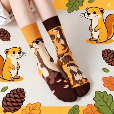 Cartoon-Socken bis zur Wade Niedliche Haussocken Modische Socken mit Wieselmuster Für den täglichen Gebrauch
