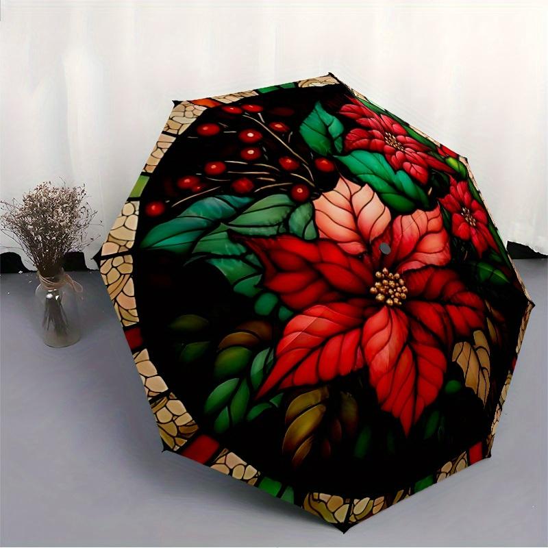 1pc Stained Glass Pattern Automatic Opening/Closing Folding Umbrella with 56 Ribs, Plastic Handle, Windproof Portable Sunshade Umbrella y250726096
