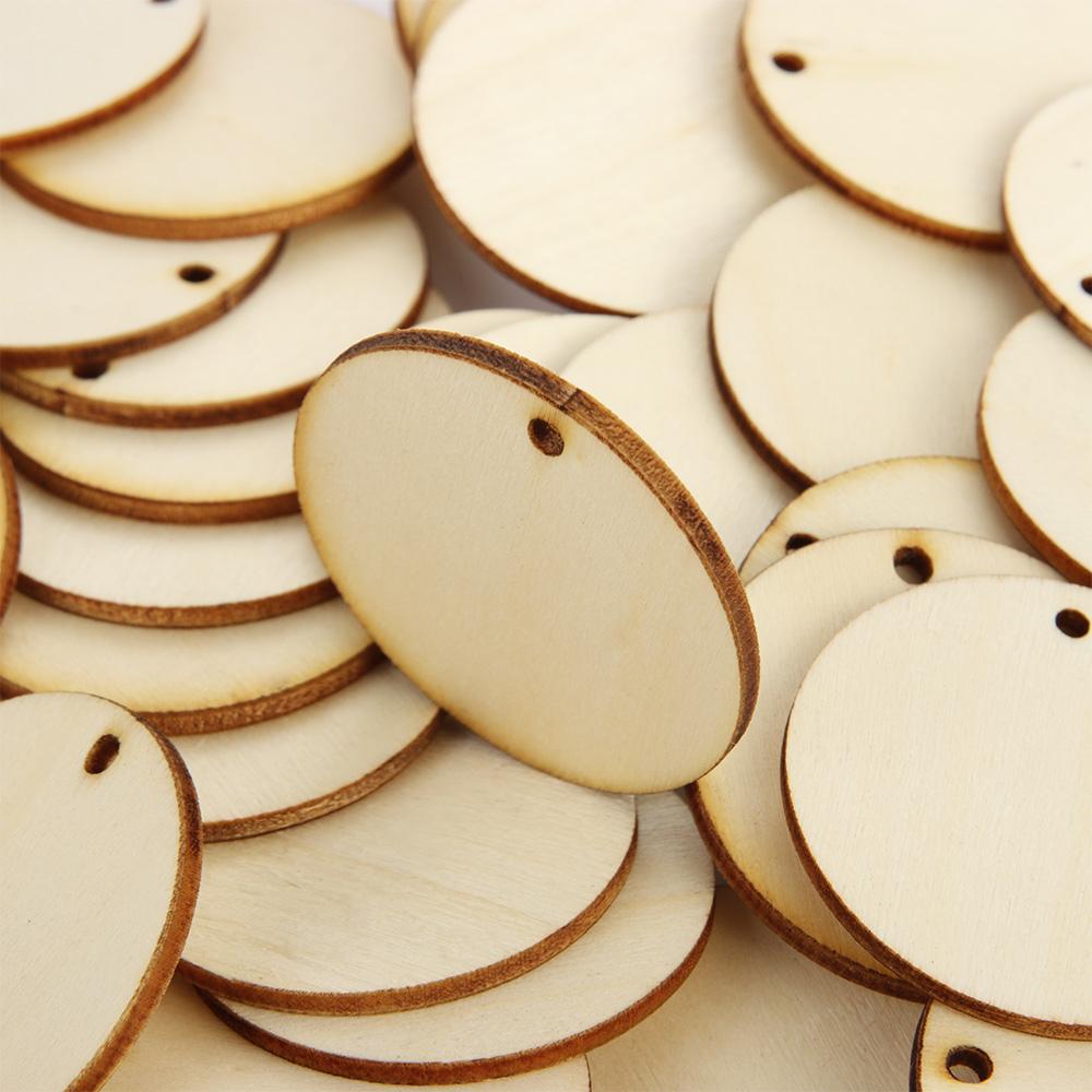 25/50 Stück/Los Runde Form Natürliches Holz Ornament Handgefertigtes Holzstück Hängeanhänger Scrapbooking Holz Heimdekoration DIY Basteln
