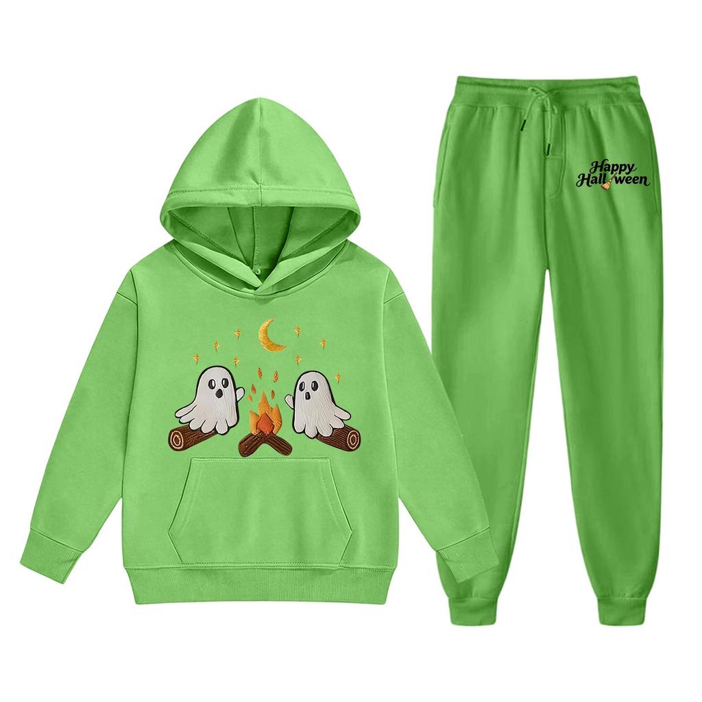 Kids Hoodie and Pants Set Halloween Print Pullover Sweatshirt with Hood Long Sleeve Top and Elastic Waist Bottoms for Children