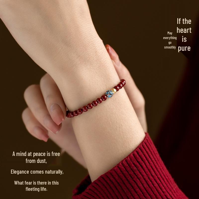 

Браслет из киновари с бусинами-лотосами для медитации на год Змеи по китайскому зодиаку для женщин Gold Lotus Bead 6mm