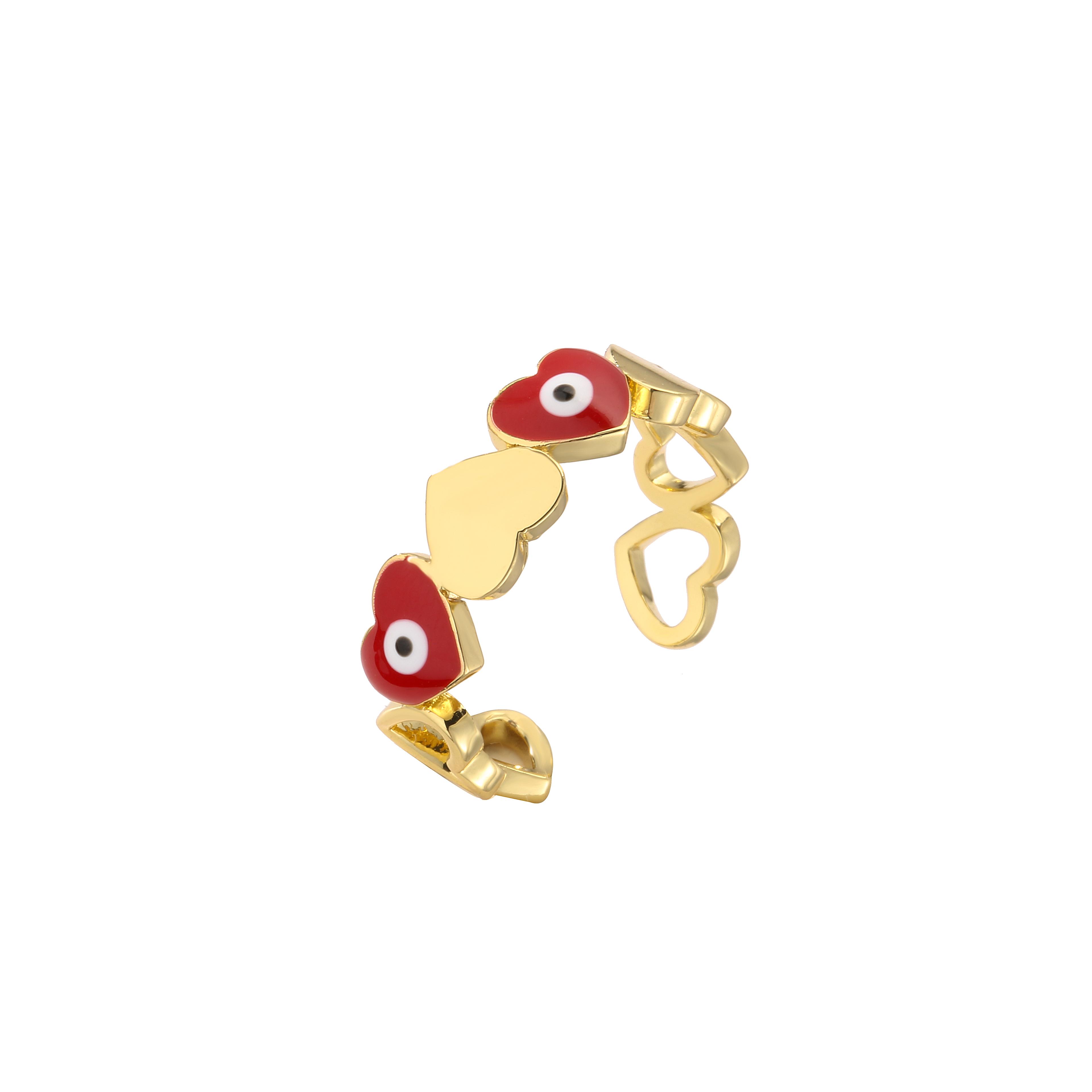 

HECHENG, Evil Eye Heart Open Rings For Women Vintage Colorful Enamel Love Heart Demon Eyes Finger Rings Party Zircon resizable красный