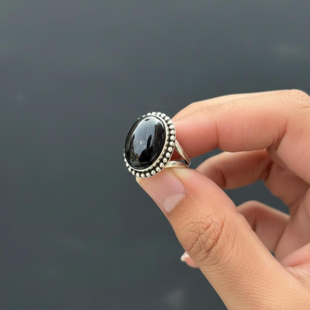 Black Onyx Oval Statement Ring, 925 Sterling Silver Jewelry, Handmade Minimalist Onyx Ring for Women