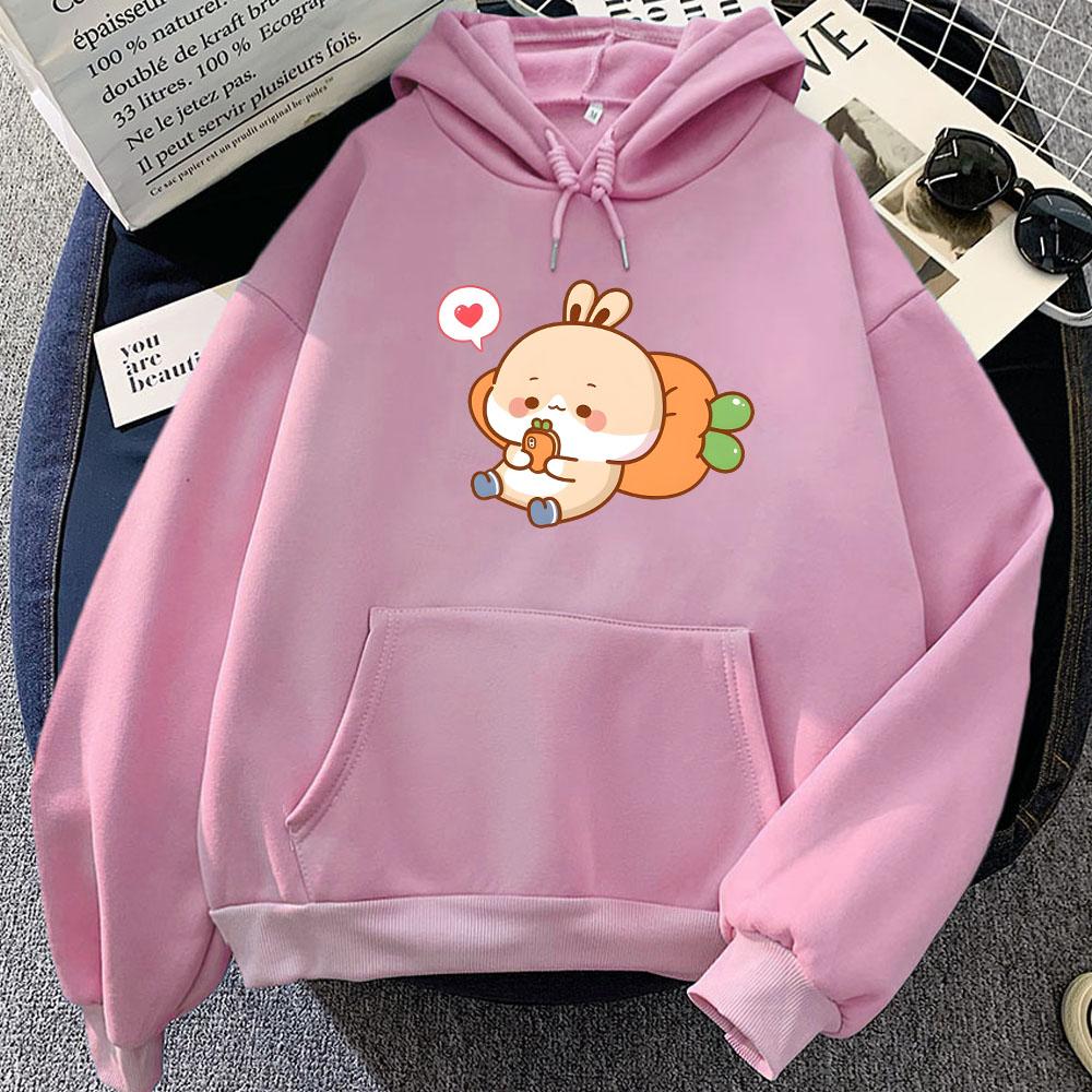 Rabbit Eating Carrot Printed Hoodies Sudaderas Winter Cartoon Graphic Print Sweatshirt with Pocket Women Men Clothing  Moletom