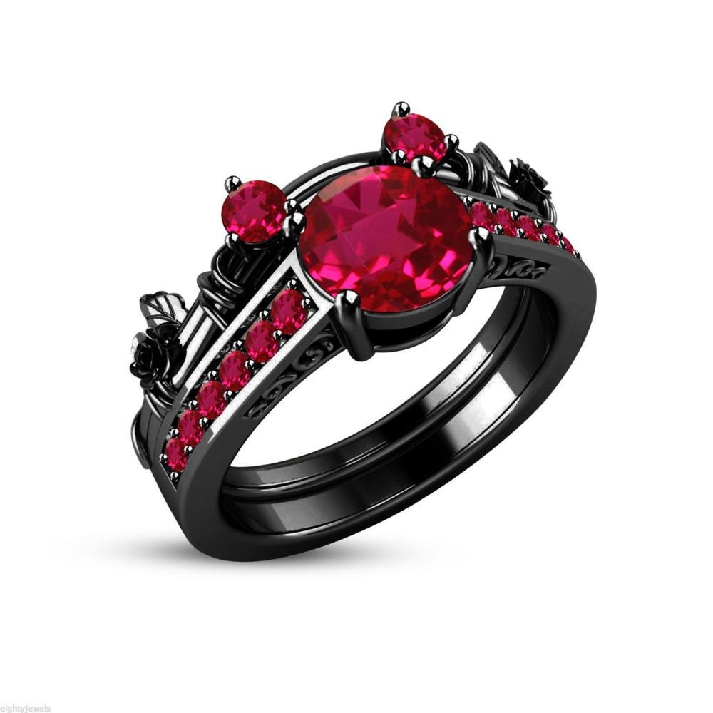 WOSIKATE Creative Inlaid Coloured Zirconia Black Gold Ring For Women Colourful Gemstone Rose Flower Ring Sets Fashion Jewelry