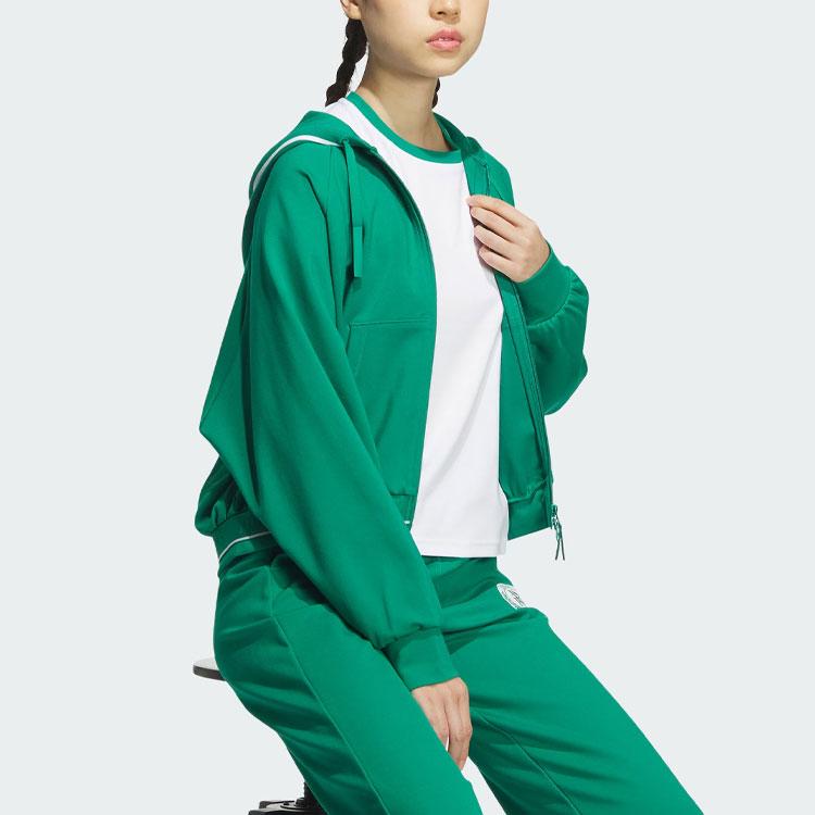 Adidas Verbiage Crop Jacket Color Block Hooded Jacket Women Jackets Smoke-Green JE3604