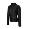Womens PU Leather Biker Jacket With Stand Collar Slim Fit Zipper Front Casual Streetwear Coat