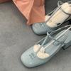 Blue Sandals for Woman Summer 2025 Women's Shoes with Medium Heels Pink Footwear Leather Square Comfort Trend Vip Sale Casual F