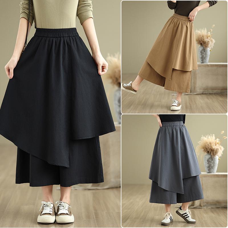 Pantaloni-Gonna Larghi da Donna Estivi Vita Alta Finto Due Pezzi Pantaloni Harem