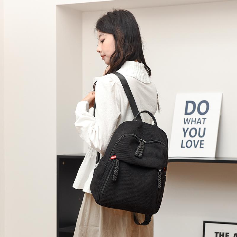 Lightweight Backpack Women's Large Capacity Commuter Travel Bag Corduroy Student Schoolbag