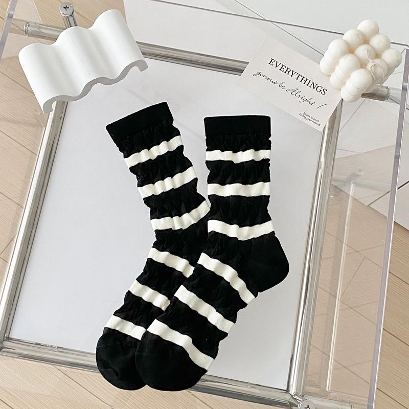 

Lolita Socks Women S Japanese College Style Striped Sweet Lace Stacking Socks Thin Medium Tube Women S Socks One size
