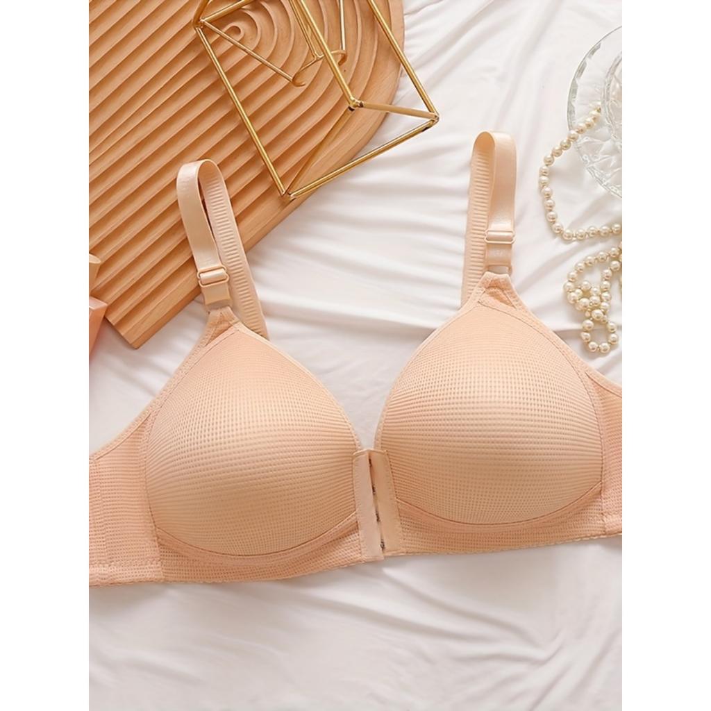 Front Clasp Design, Adjustable Straps, Non-removable Pads, Textured Fabric Provides Support and Comfort for All-season Wear, Black, Comfort Underwear