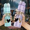1PC Leopard Print Love Letter 750ml Color Plastic Sports Water Bottle Leakproof Flip Straw Lid Suitable for Sports Office Home Use