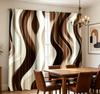 2PCS Digital Printed Curtains, Brown White Ripples Pattern, Beautiful Window Drapes for Living Room Bedroom Home Decor