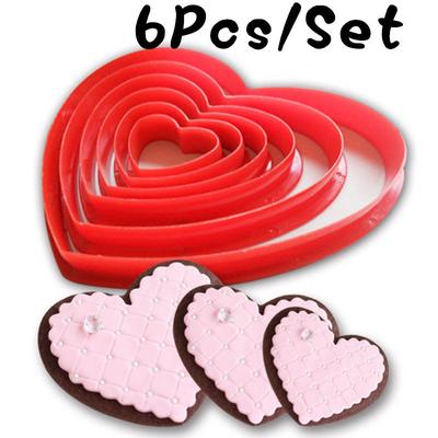 6 pezzi a forma di cuore per biscotti, biscotti, fondente, stampini per torte, strumenti per decorare stampi per zucchero, set