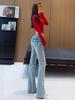 Nanyou High-Waist Schlagjeans für Damen - Schlankmachende Glockenhosen mit Pfirsich-Passform