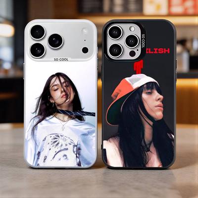 Singer B-Billie Eilish Colorful Silver Back Phone Case For IPhone 17 16 15 14 13 12 11 Plus Pro Max Plus