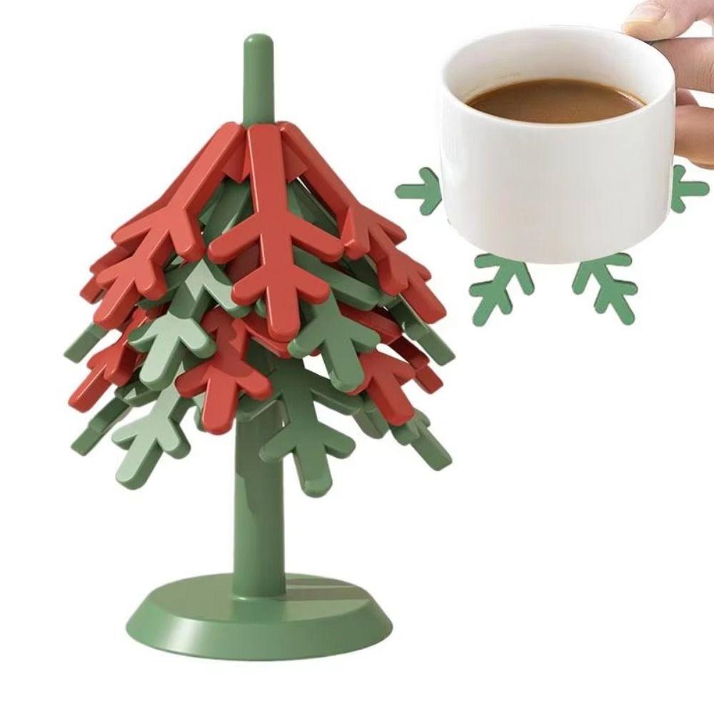 Foldable Silicone Hot Mat Decorative Table Insulation Pad Thicken Tree Coasters Set  Festival Gift
