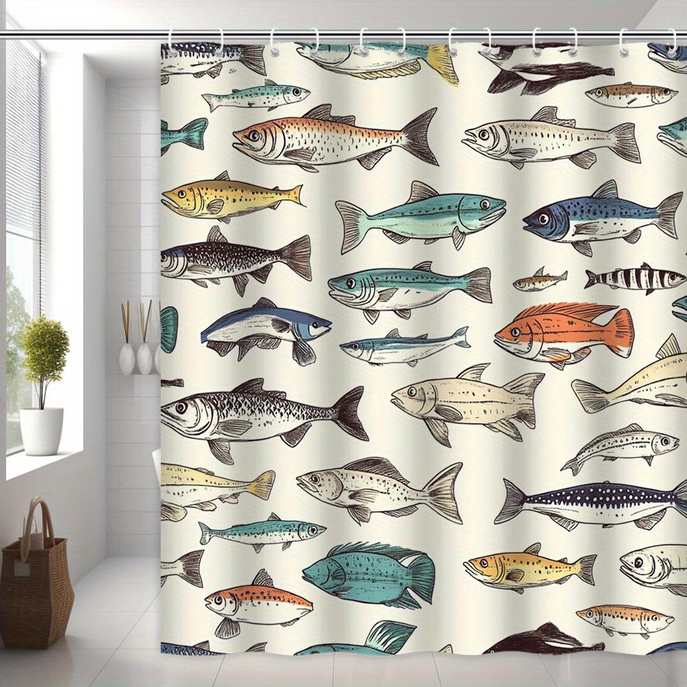 Cartoon Fish Shower Curtain Vibrant Digital Illustration on Cream Background, Durable Polyester Fabric Bathroom Shower Curtain 90X180CM