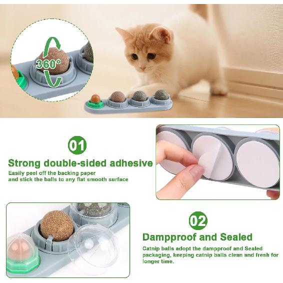 4 Flavor Catnip Silvervine Ball Toys Extra Cat Energy Ball Edible Cats Lick Kitten Chew Teeth Cleaning Dental Wall Treats
