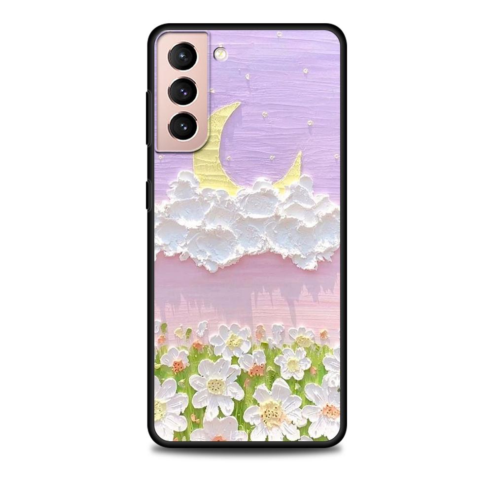 Etui Art Retro Olej Malowanie Kwiaty do Samsung Galaxy S22 Ultra Telefon Pokrowiec S21 S20 FE S10 S9 S8 Plus S10e S7 Edge Czarny Miękki