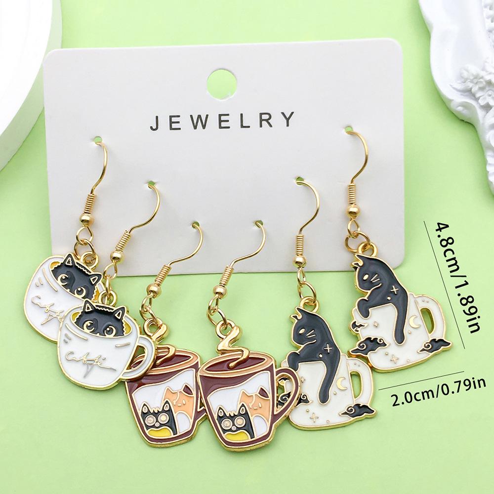 Exclusive Alloy Cartoon Kitten Print Earrings Fashion Set