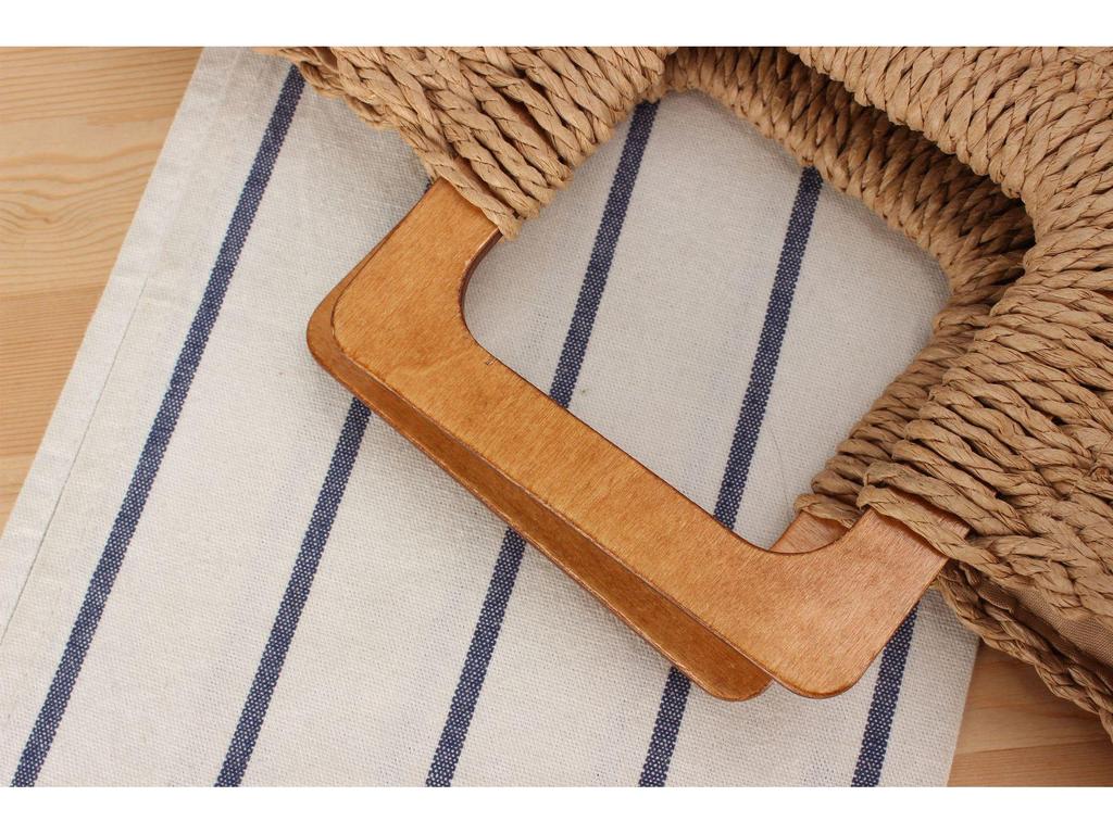 Torba plażowa pleciona ręcznie z drewnianą rączką w stylu Mori – Duża pojemność