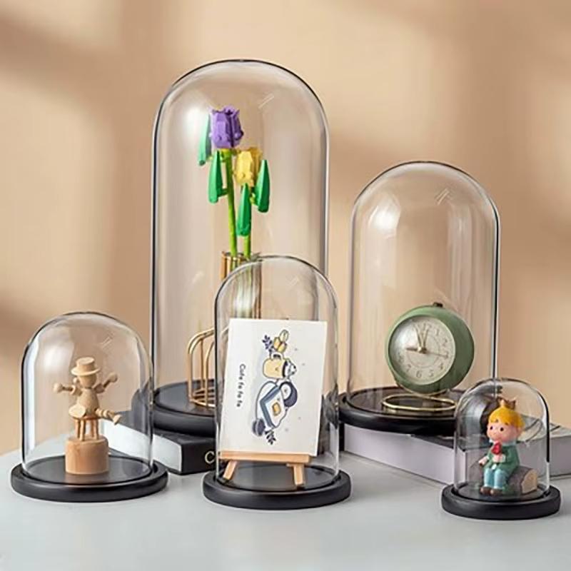 Szklana Klosz Drewniana Podstawa ze Światłem LED Prezent Urodzinowy Dekoracyjny przezroczysty szklany klosz