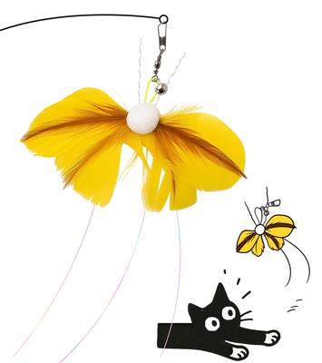 HOLYCAT Cat Teaser with Feathers, Butterfly Design, Cat Toy, Natural Feathers, Durable Fishing Rod with Wire and Wooden Handle, Cat Toy for Solo