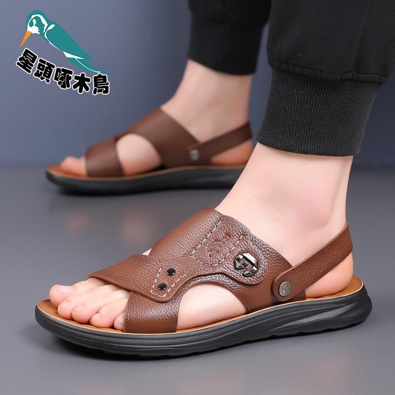 Herren Sommer Sandalen erste Schicht Rindsleder Strandschuhe 2025 neue Auto-Trage rutschfeste zwei Sandalen