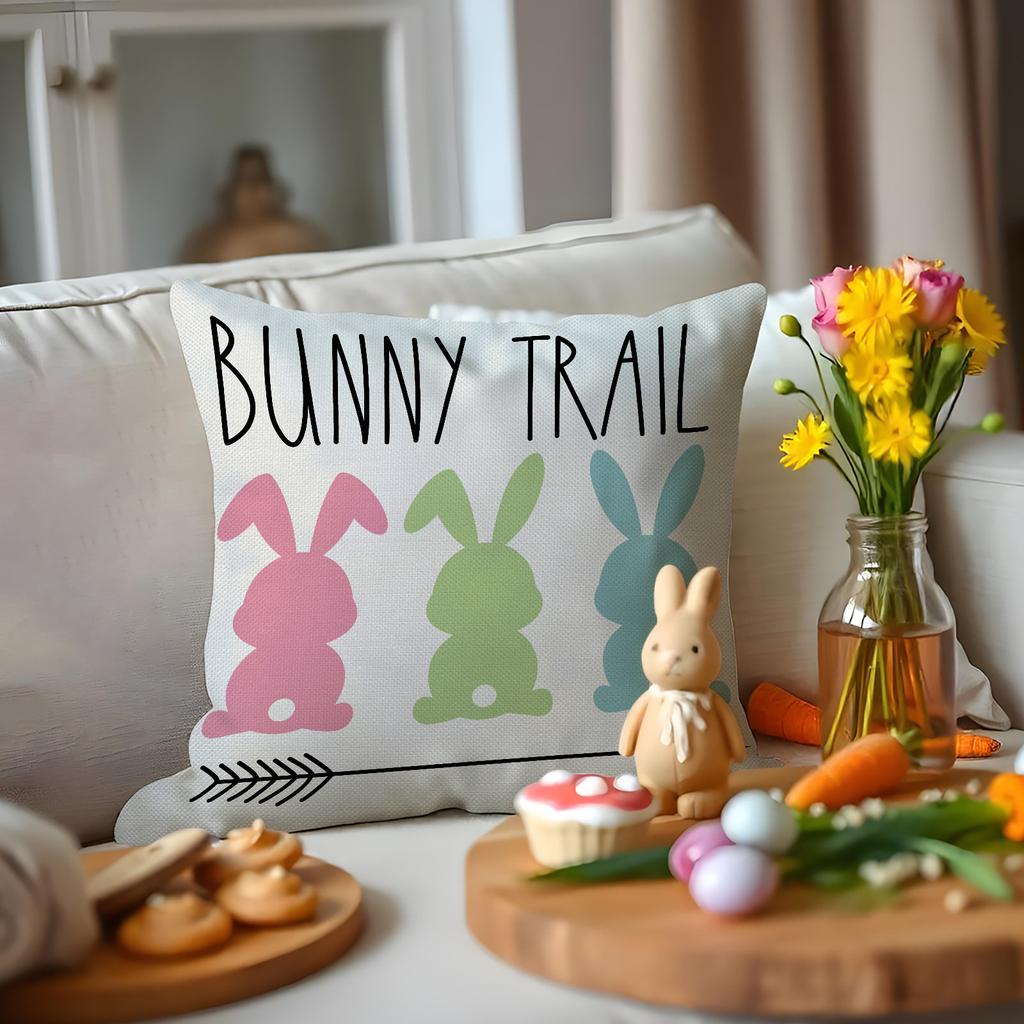 New Easter Pillowcase Cute Fun Rabbit Short Plush Linen Cushion Pillowcase